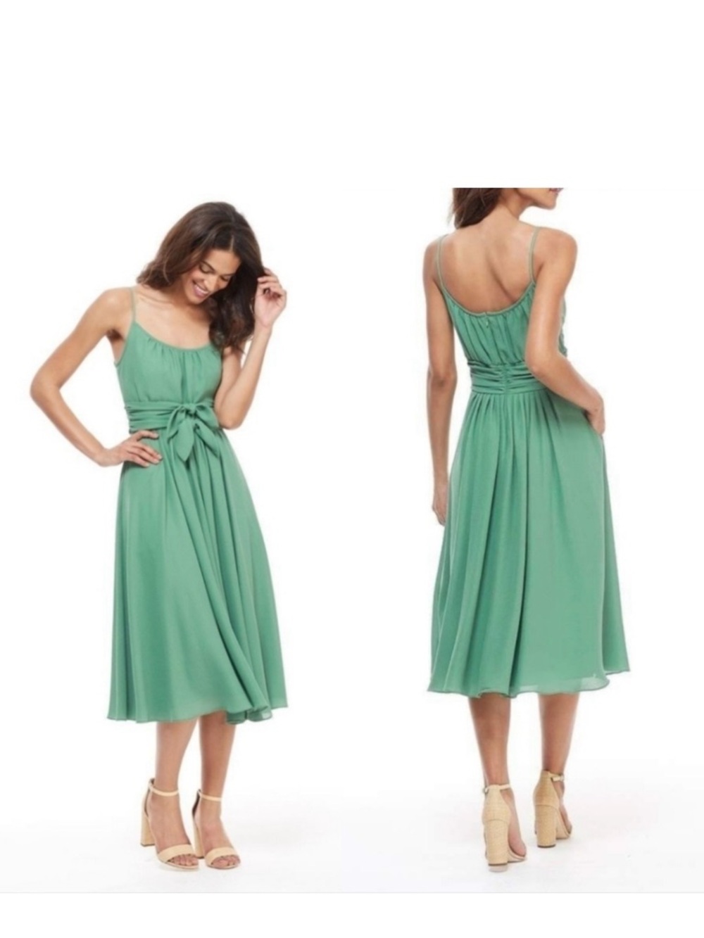 Gal Meets Glam Mint Green Sleeveless Midi Dress with Waist Tie